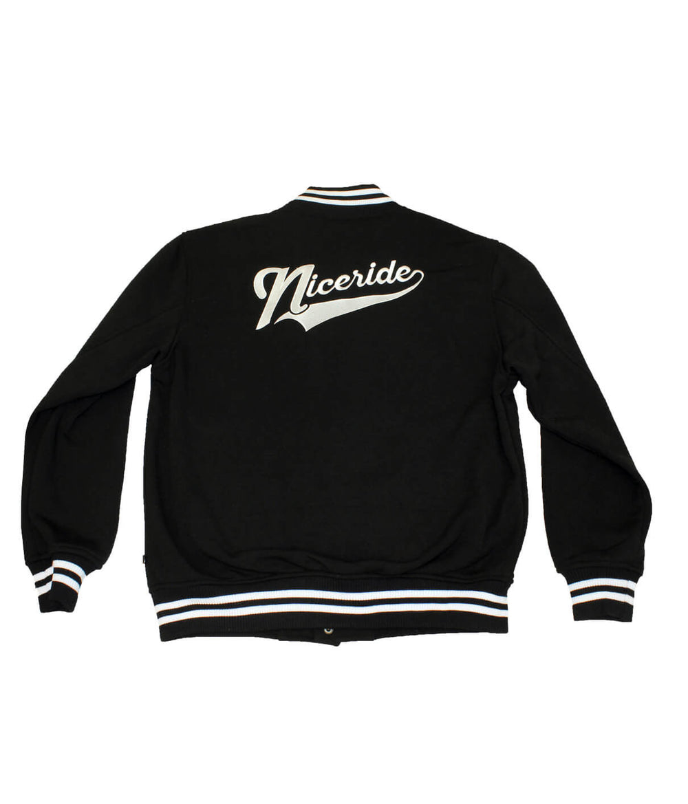 Play Ball jacket featuring NICERIDE design on back, perfect for casual wear and sports enthusiasts.