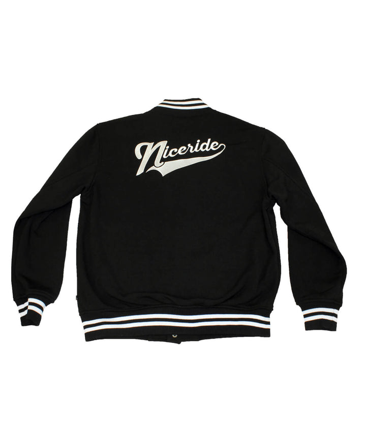 Play Ball jacket featuring NICERIDE design on back, perfect for casual wear and sports enthusiasts.