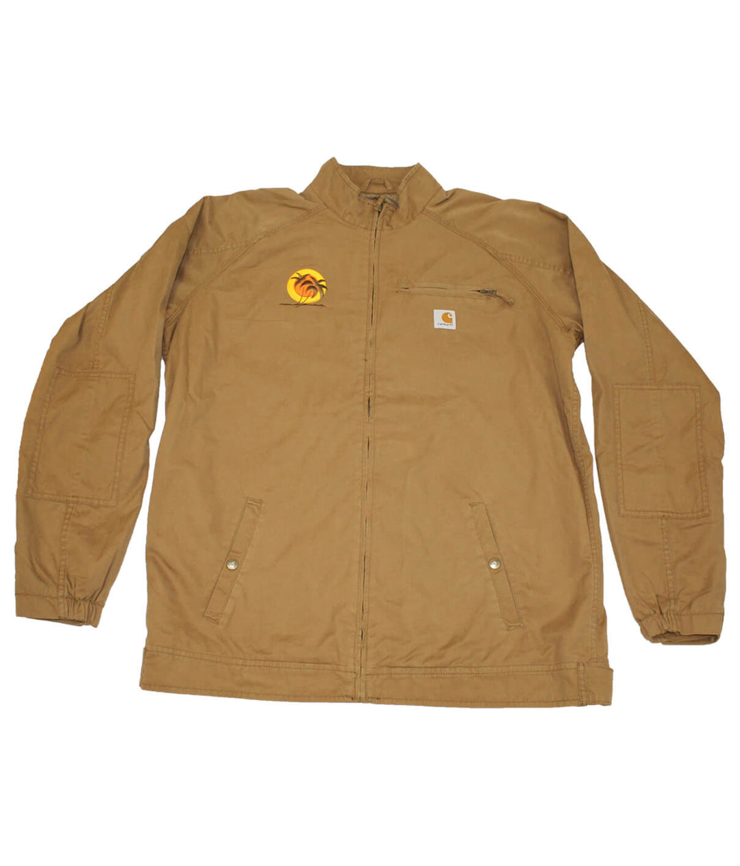 Big Country jacket in brown with NICERIDE logo embroidered on chest and back, folded and bagged for shipping.