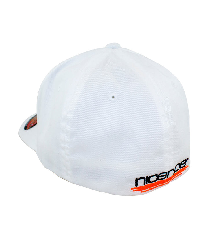 Back view of the Retro Palm Flexfit hat featuring NICERIDE logo in white and orange on the side.