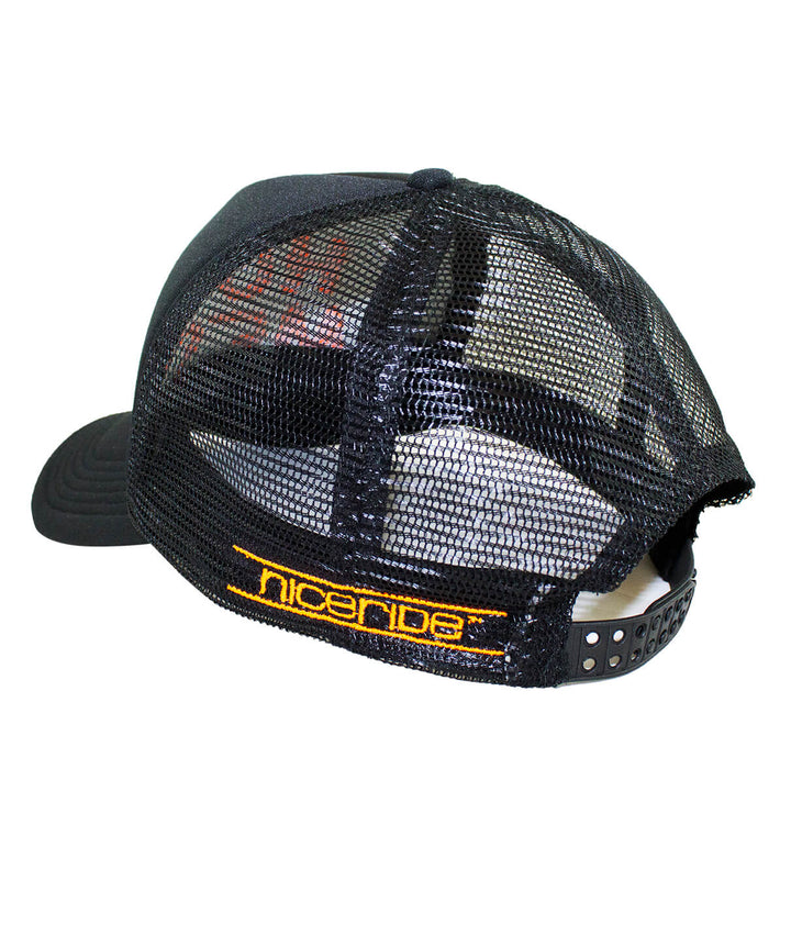 Back view of Hot Mess Foam Trucker Hat showing NICERIDE embroidery, a stylish hat for casual wear.