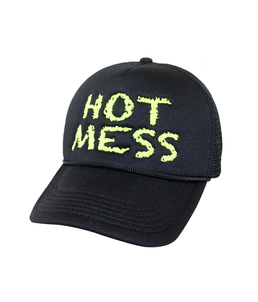 Hot Mess Foam Trucker Hat featuring vibrant embroidery, perfect stylish accessory for any outfit.