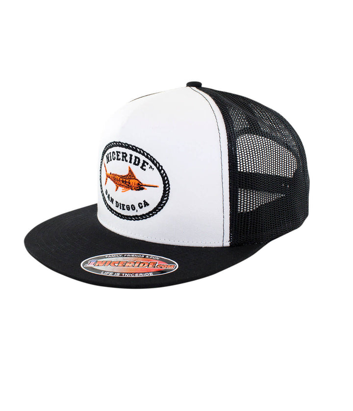 Reeling It In Trucker Hat, Fishing hat with NICERIDE design, classic snapback baseball cap.