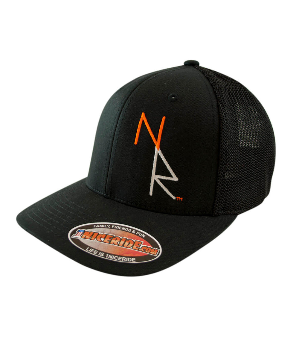NR Meshback Flexfit Hat featuring NICERIDE's "NR Sketch" design and "Tornado" Logo, ideal stylish hat for any occasion.