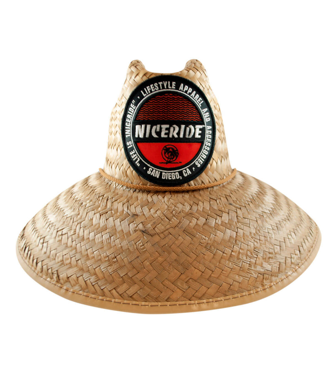 Straw beach hat with NICERIDE "Badge" Patch, perfect for summer outdoor activities in style. Hat by NICERIDE.