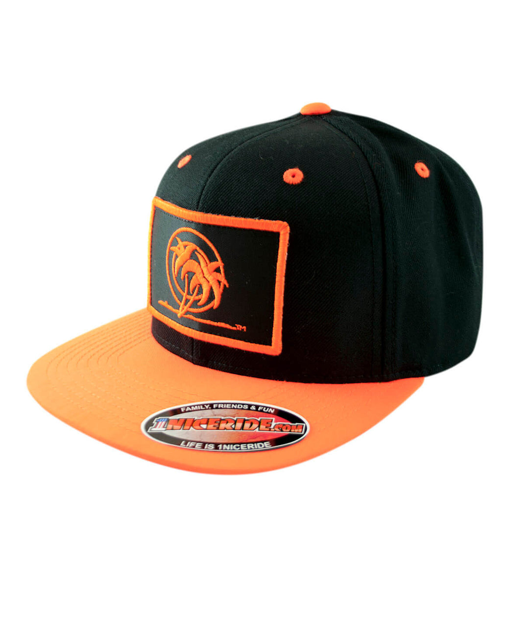 Urban Fever snapback hat with black front and orange brim featuring palm patch logo.