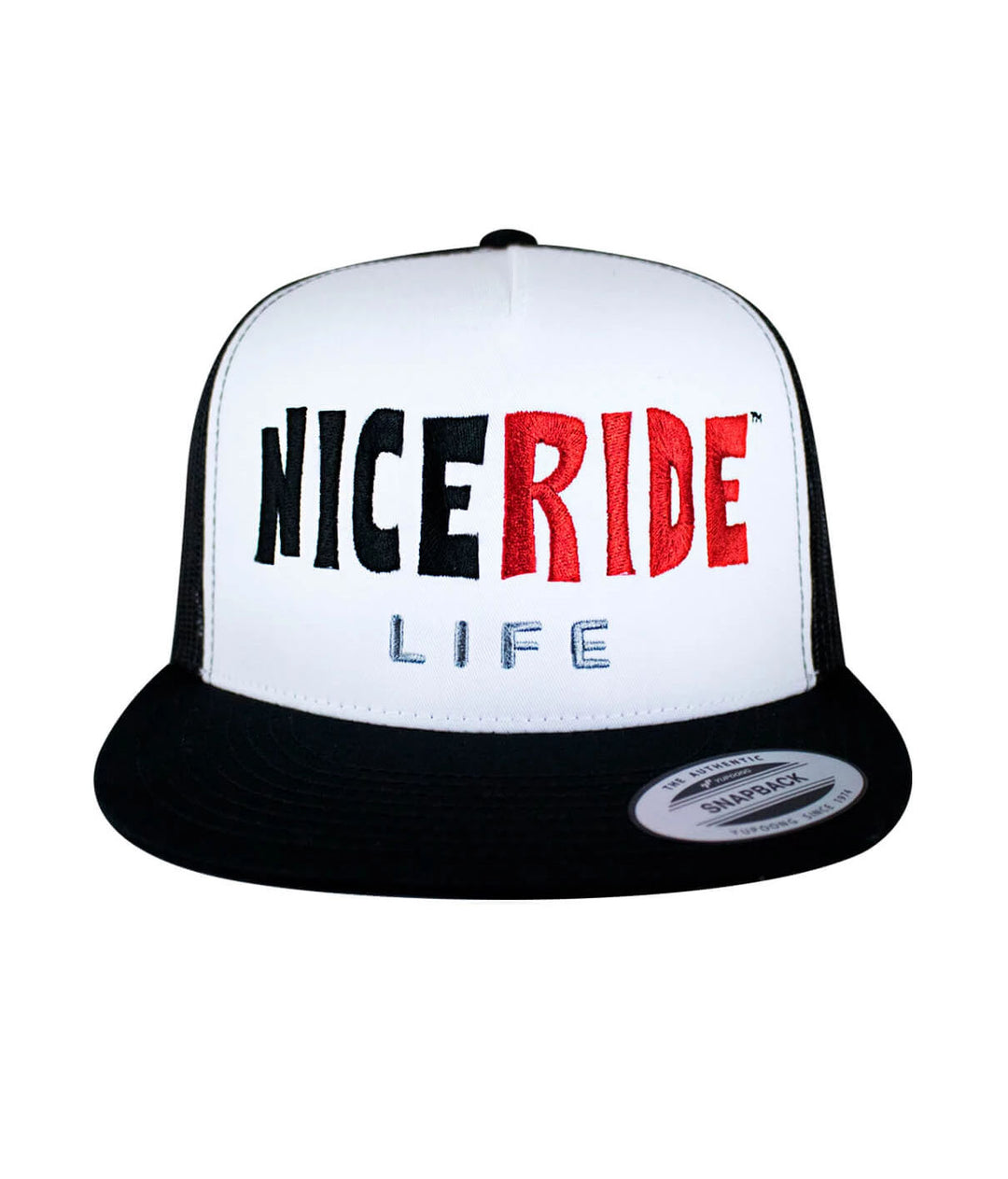 Overboard Trucker Hat from NICERIDE, embroidered design with palm logo, classic snapback style baseball cap.