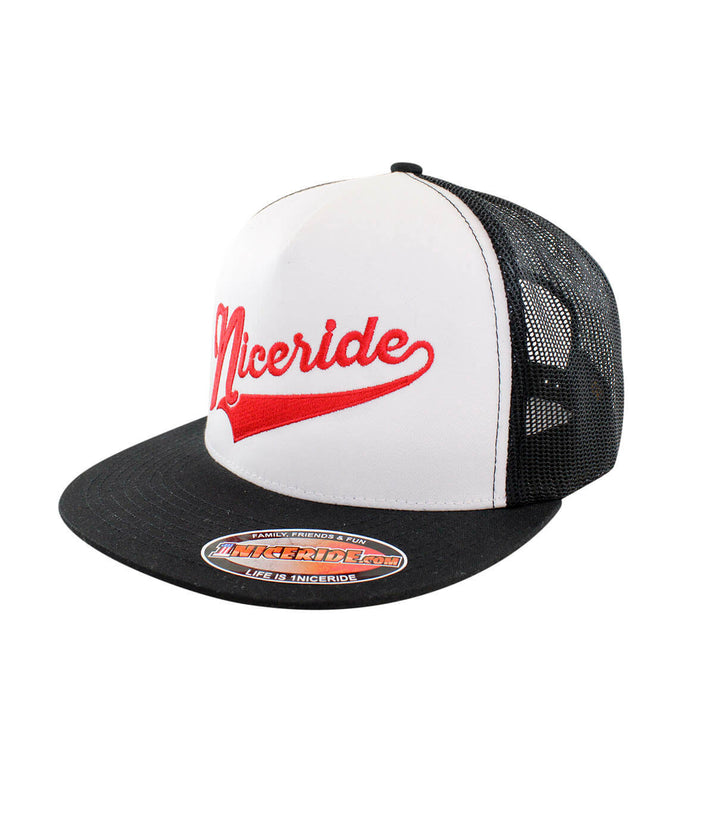 Play Ball Trucker Baseball Cap, NICERIDE hat with embroidered logo, stylish snapback design.