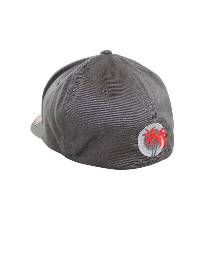 Hang 20 Classic Flexfit Hat back view showing embroidered palm logo and grey fabric.
