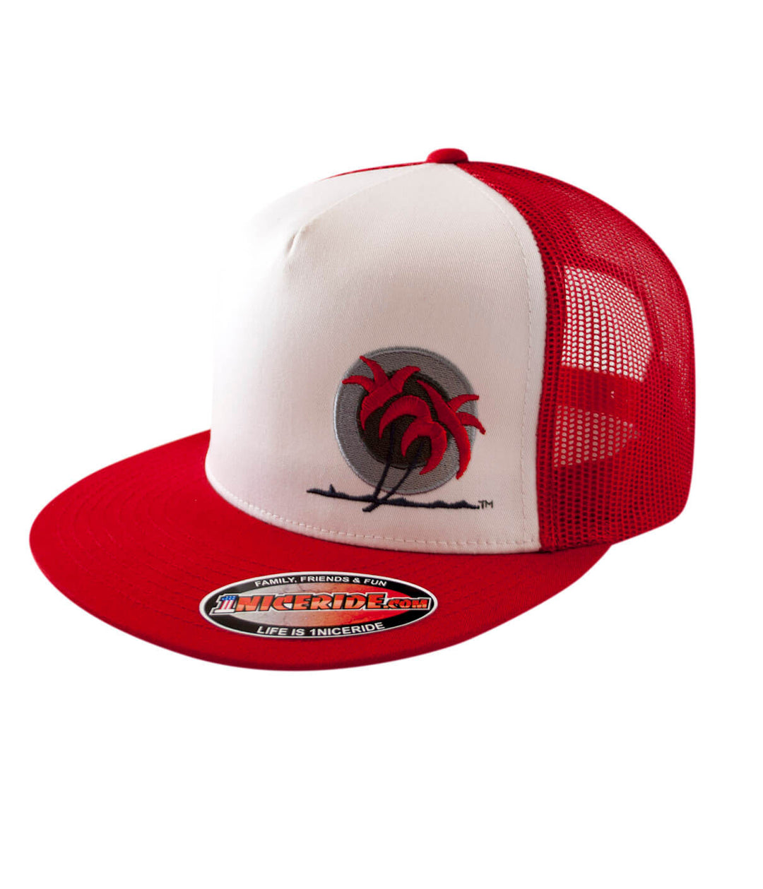 Bold Palm Trucker Hat featuring palm design and NICERIDE logo, perfect stylish hat for outdoor wear.