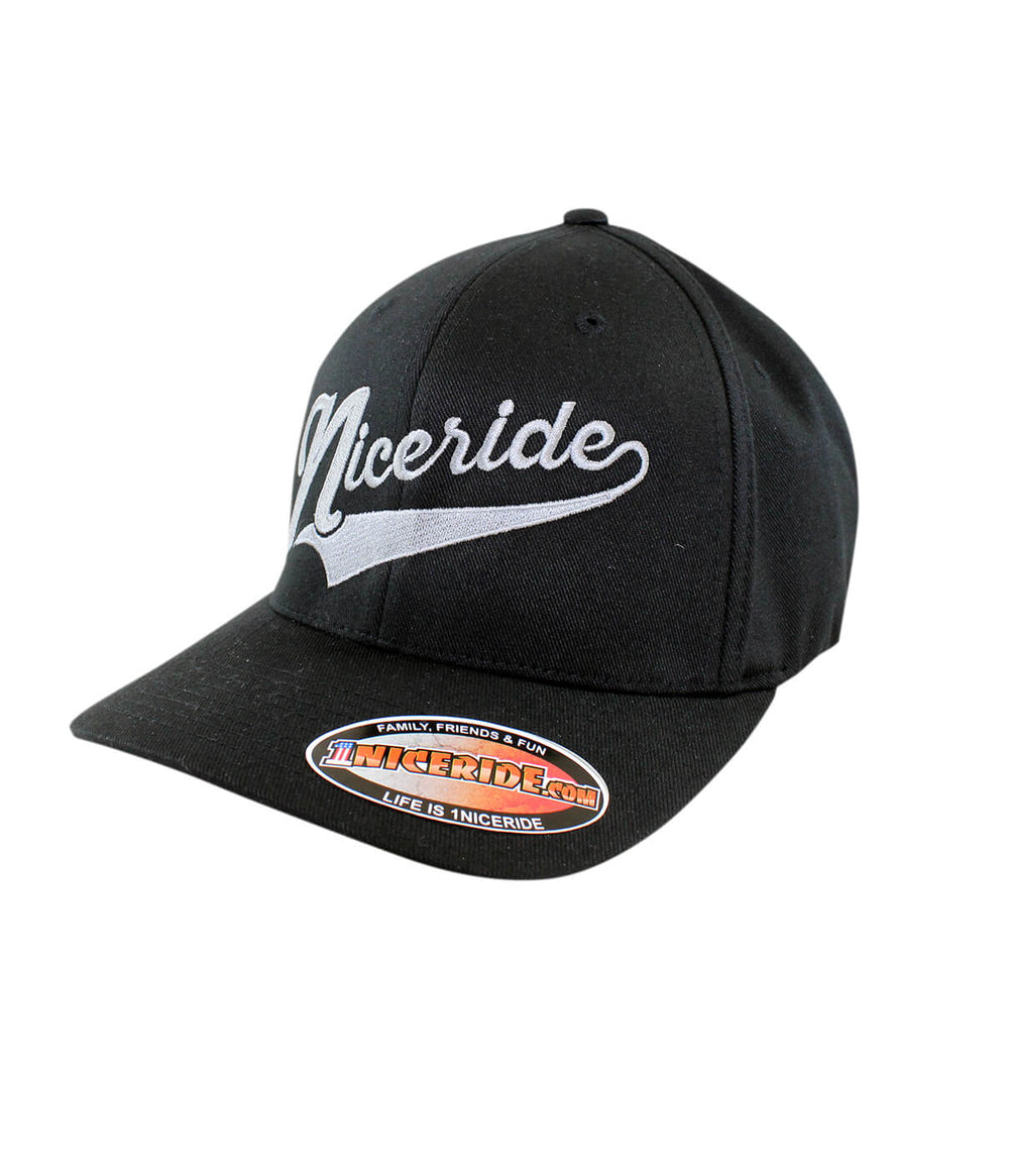 Play Ball Classic Flexfit hat featuring NICERIDE logo, embroidered black front, and stylish design.