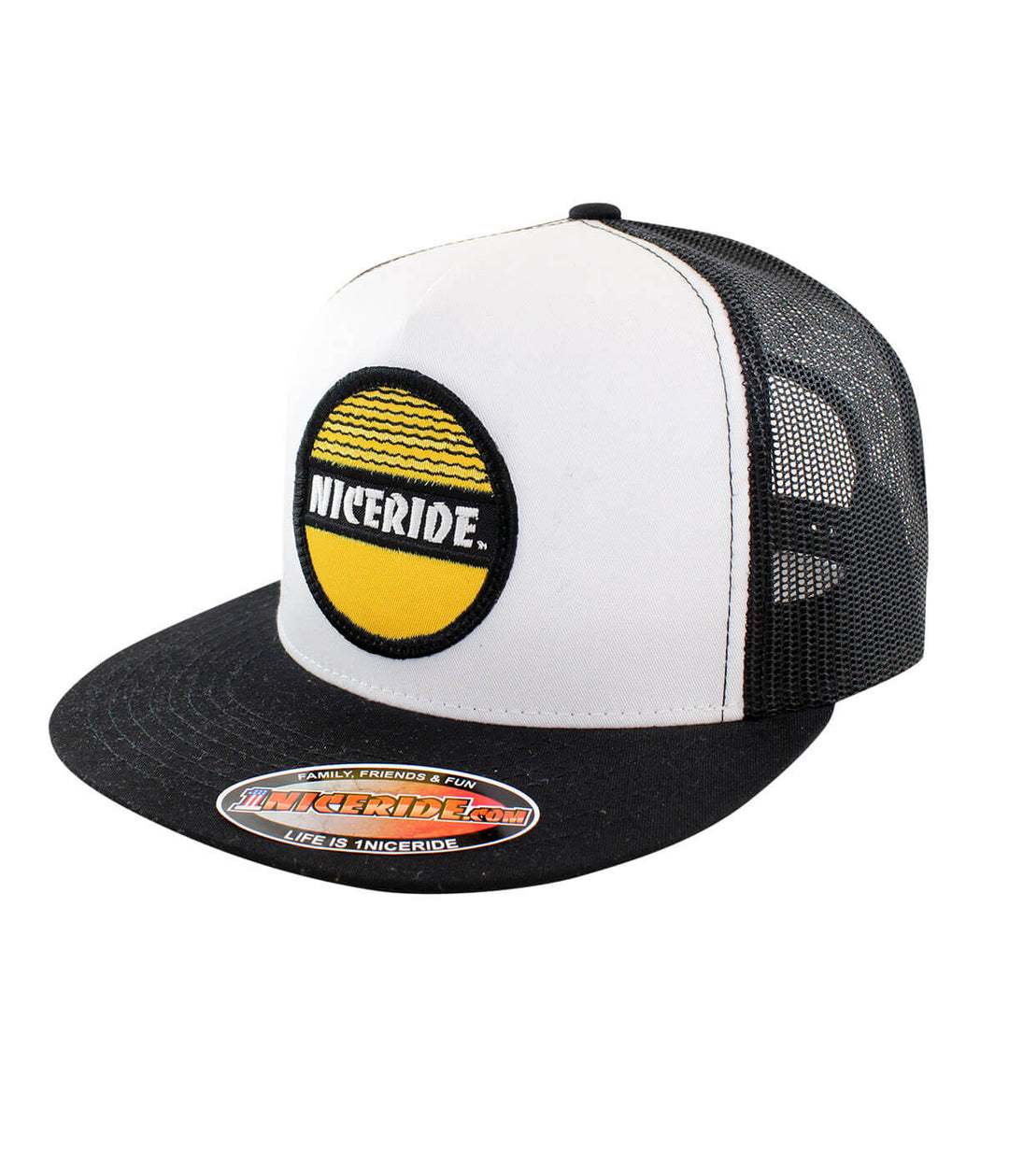 Tuna Can unisex style trucker hat featuring NICERIDE logo, designed for comfortable wear and stylish appearance.