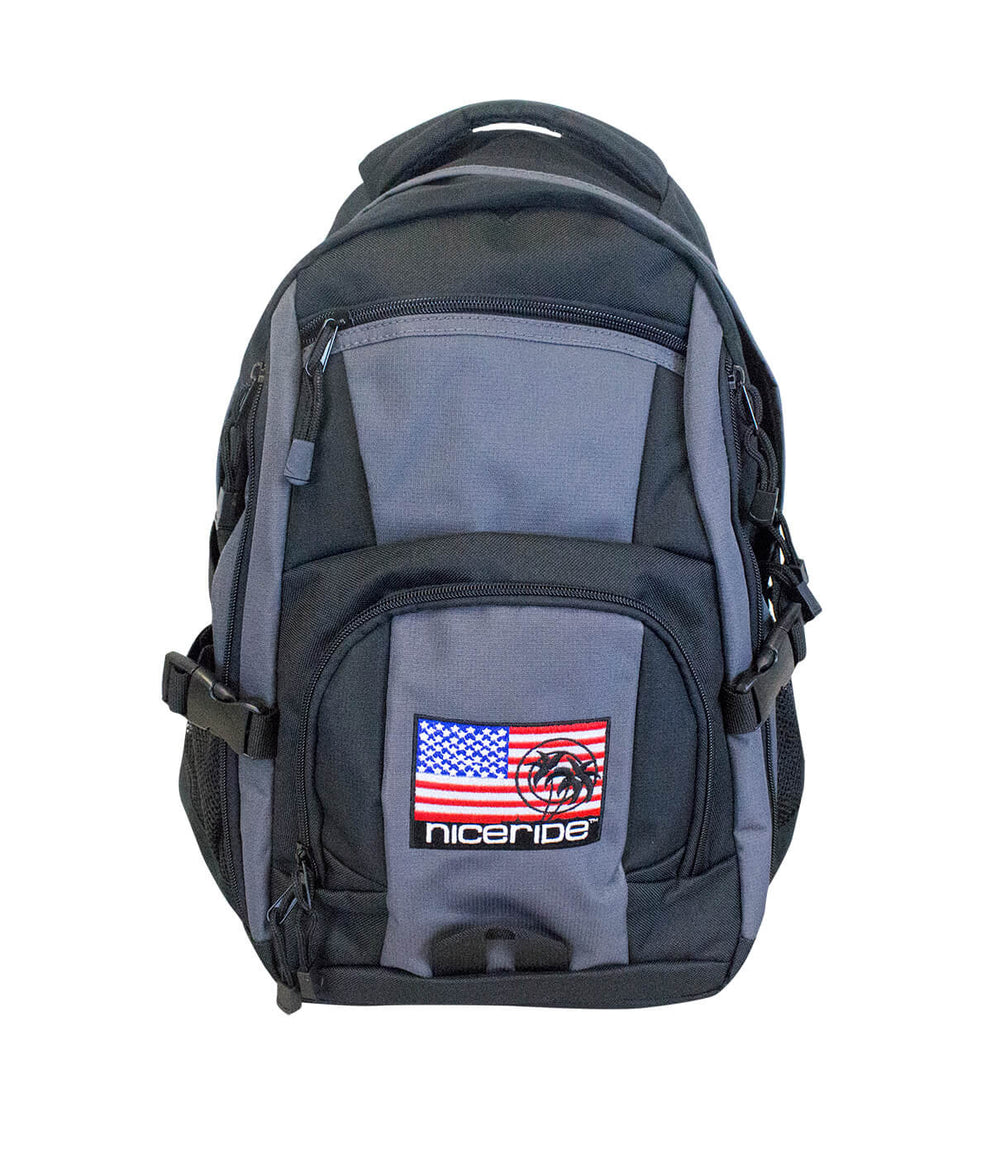 Niceride Pride backpack featuring American flag design, perfect for everyday use with padded laptop sleeve.
