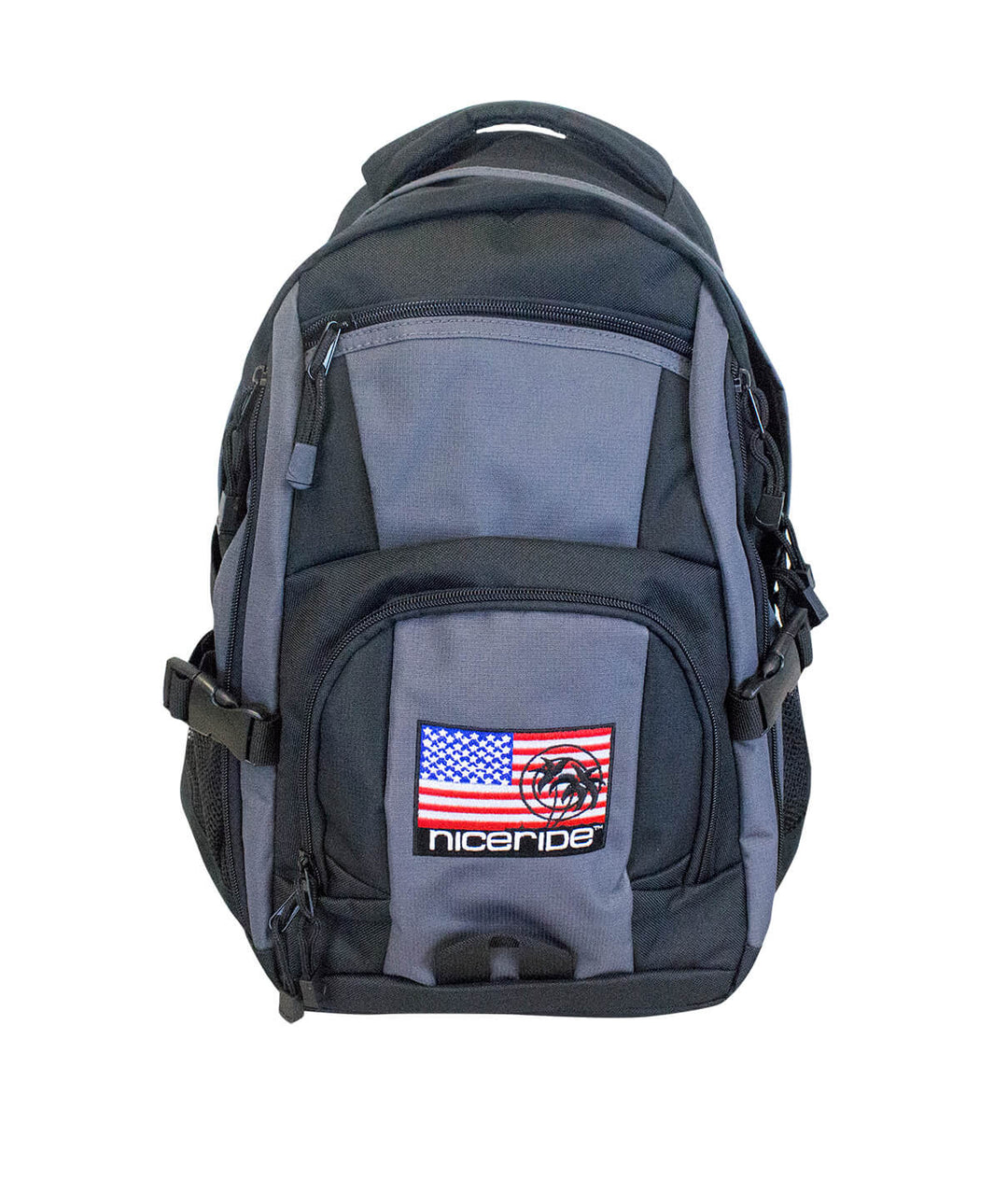 Niceride Pride backpack featuring American flag design, perfect for everyday use with padded laptop sleeve.