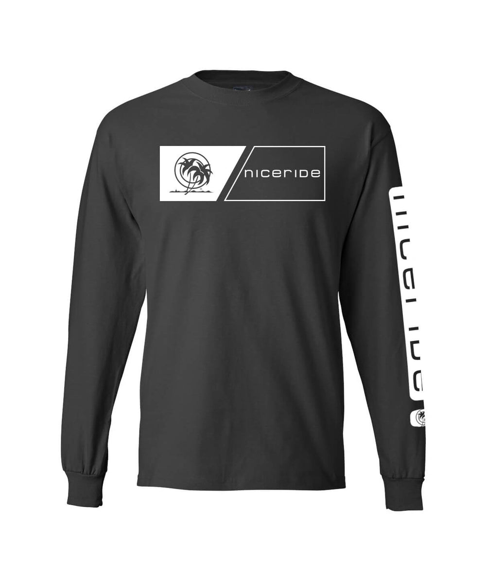 Blocked Out - Black Or White Men's Hanes Pre-Shrunk 100% Cotton Long Sleeve Shirt displaying NICERIDE design.
