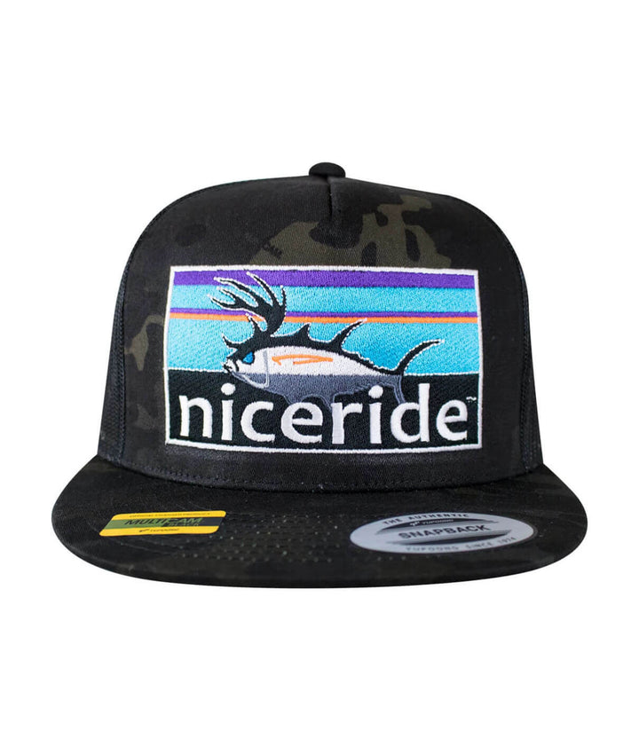 Buck-Eye Explorer Horizon unisex snapback trucker hat with colorful embroidered design by NICERIDE.