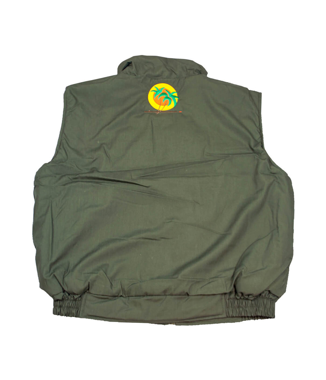 The Chet cargo vest featuring classic palm logo embroidered on the center rear yoke.
