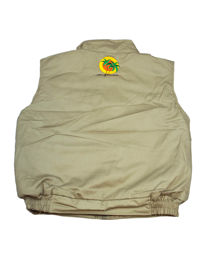The Chet cargo vest featuring NICERIDE and palm logo embroidery on the back, designed and shipped in the USA.