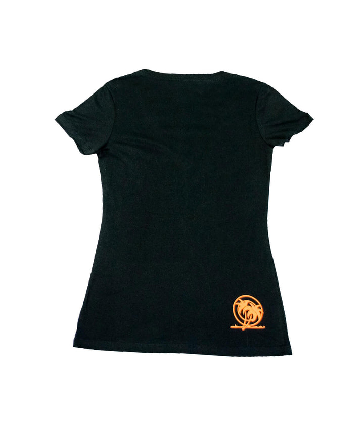 Back view of The Valley t-shirt showing NICERIDE logo on the lower right hip in orange color.